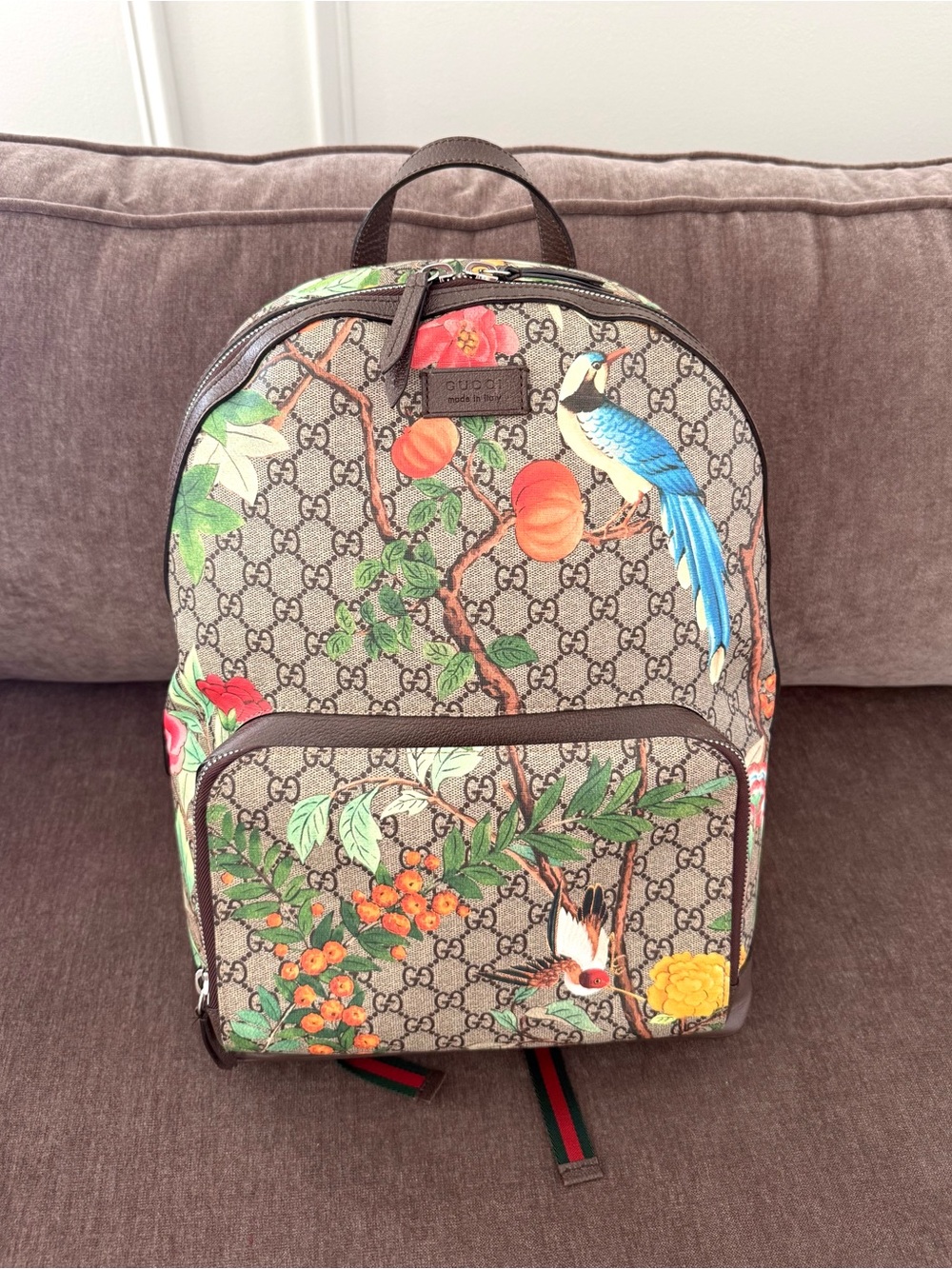 Authentic Gucci Tian GG Supreme Backpack monogram canvas red green straps - Picture 2 of 16